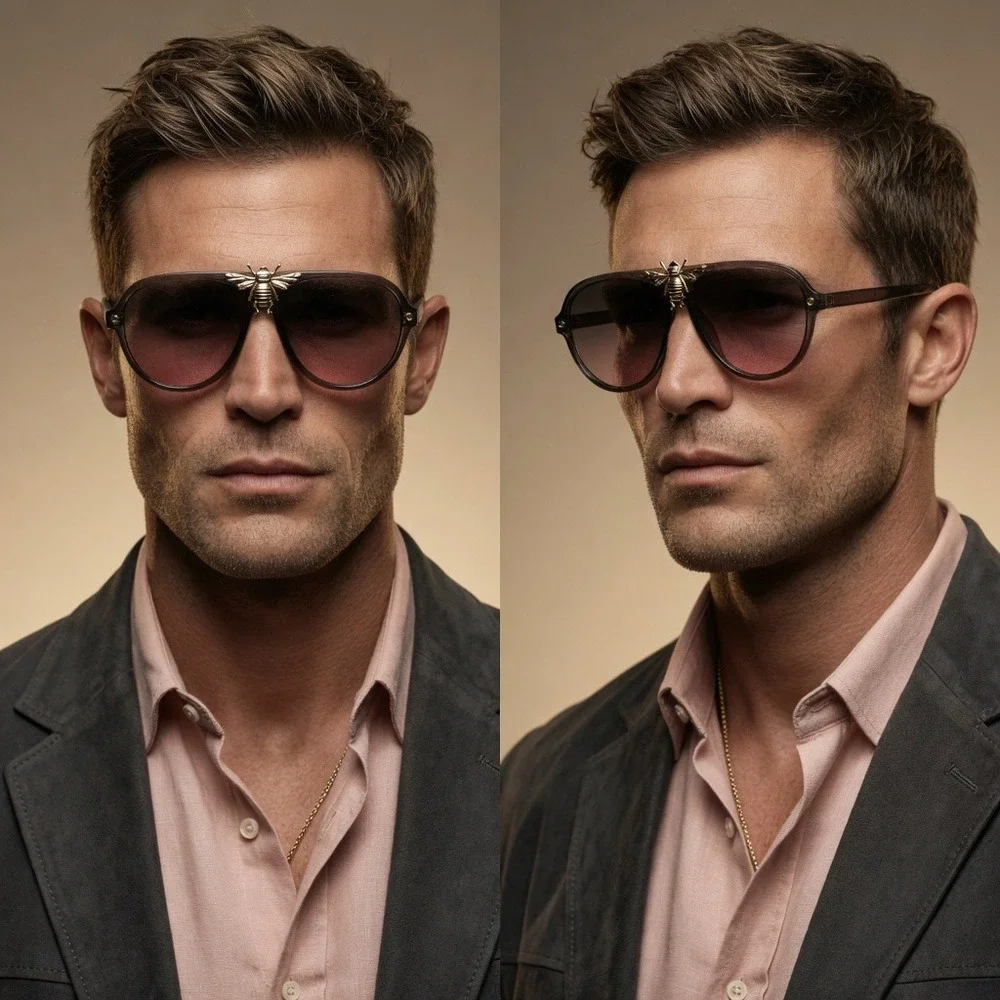 Sunglasses Gold Bee Accents Fashion Sun Glasses Men Luxury Party Festival Shades